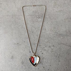 Vintage Silver Heart Red White Blue LOVE Pendant Necklace